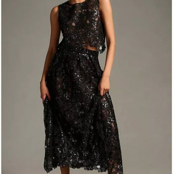 Eva Franco Embroidered Lace Shine Maxi Skirt – Size 6 – Black Lace Statement - Picture 5 of 5